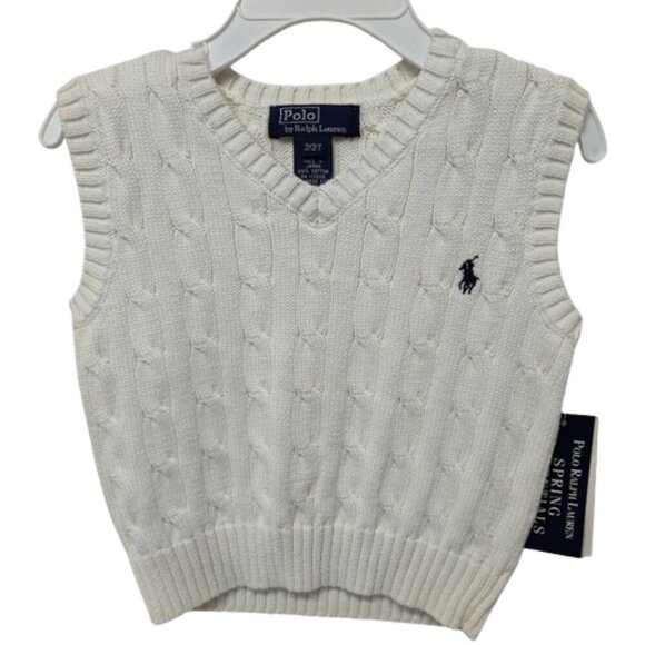 Polo by Ralph Lauren Y2K Sweater Vest 100 % Cotton Boys 2 T White with Logo NWT - Picture 2 of 10